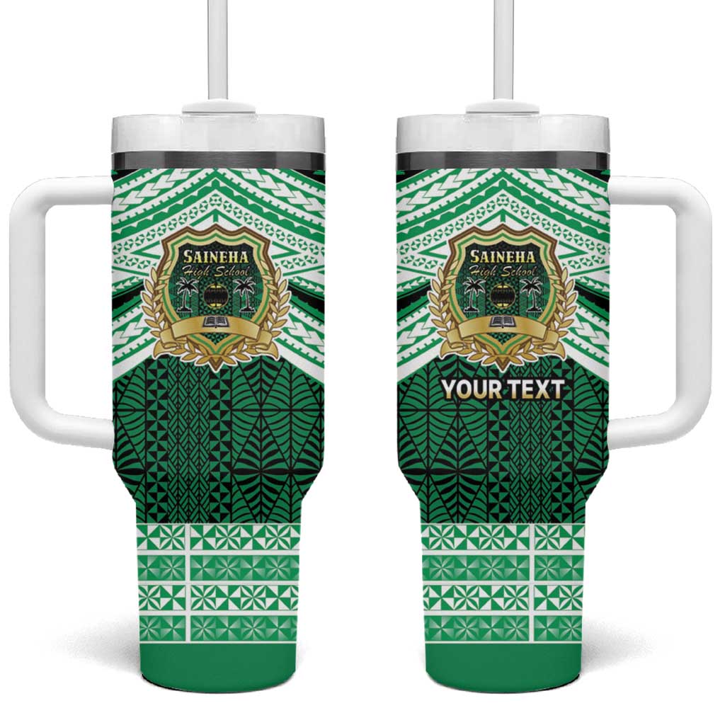 Personalised Tonga Saineha High School Tumbler With Handle Polynesian Ngatu Tribal LT9 One Size: 40 oz Green - Polynesian Pride