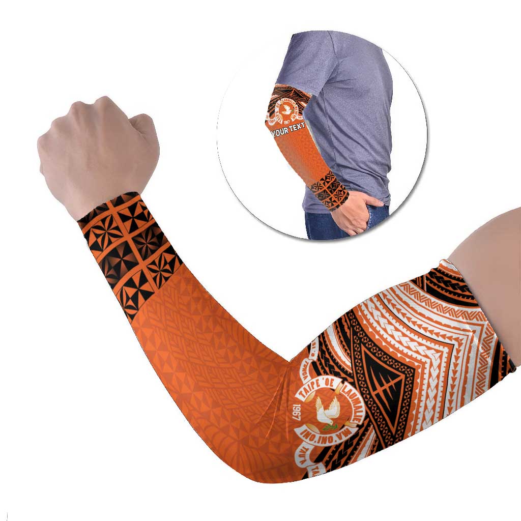 Personalised Tonga Tailulu College Arm Sleeves Polynesian Ngatu Tribal LT9 Set of 2 Orange - Polynesian Pride
