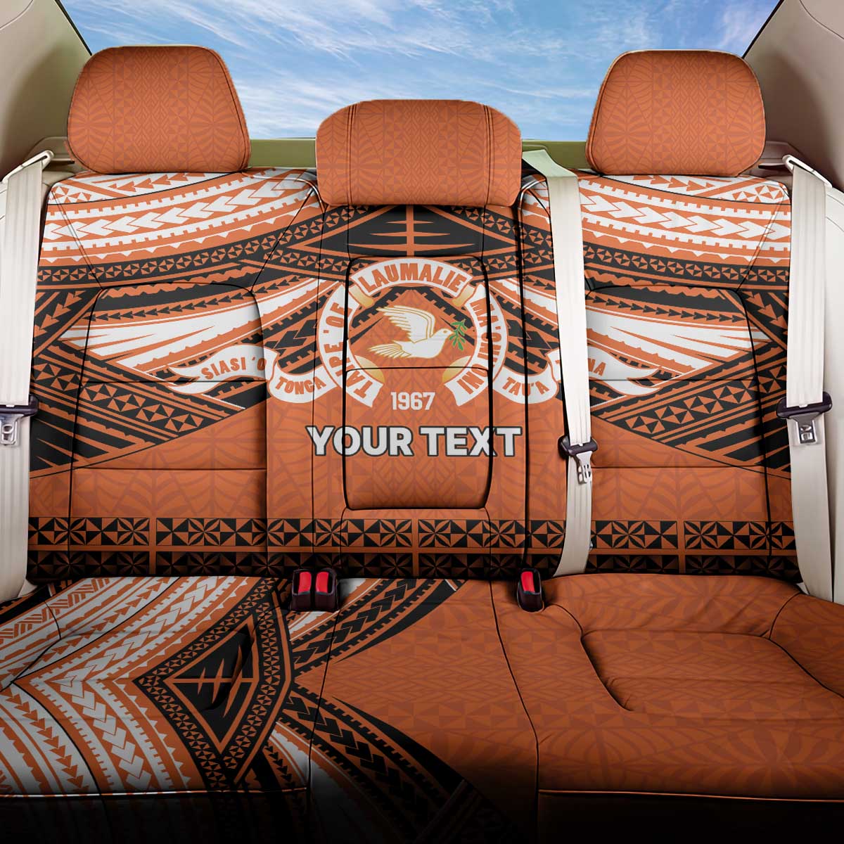 Personalised Tonga Tailulu College Back Car Seat Cover Polynesian Ngatu Tribal LT9 One Size Orange - Polynesian Pride