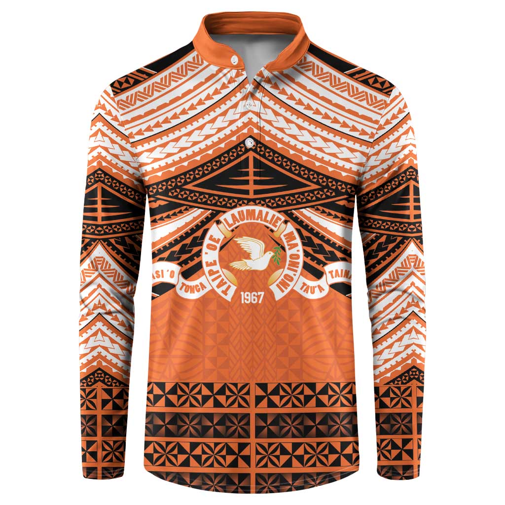 Personalised Tonga Tailulu College Button Sweatshirt Polynesian Ngatu Tribal LT9 Orange - Polynesian Pride