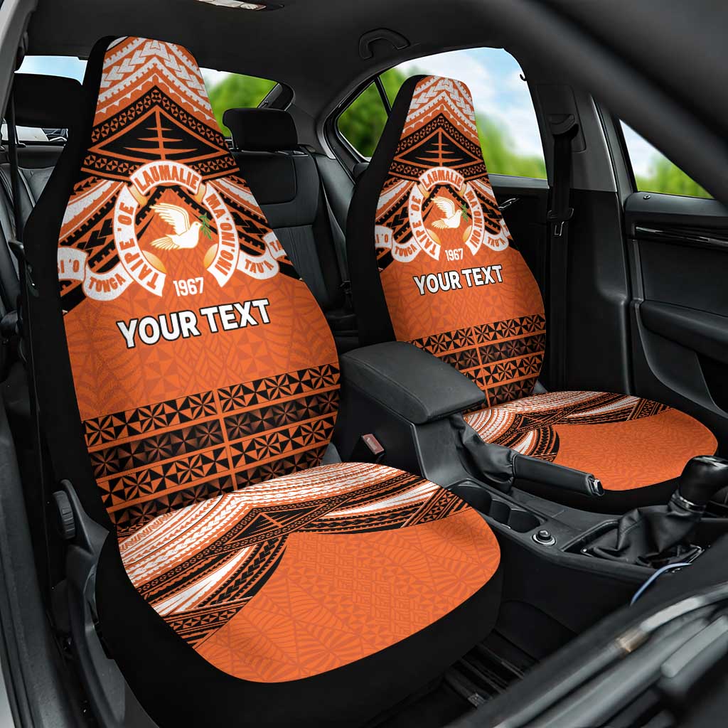 Personalised Tonga Tailulu College Car Seat Cover Polynesian Ngatu Tribal LT9 One Size Orange - Polynesian Pride
