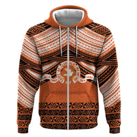 Personalised Tonga Tailulu College Hoodie Polynesian Ngatu Tribal LT9 Zip Hoodie Orange - Polynesian Pride