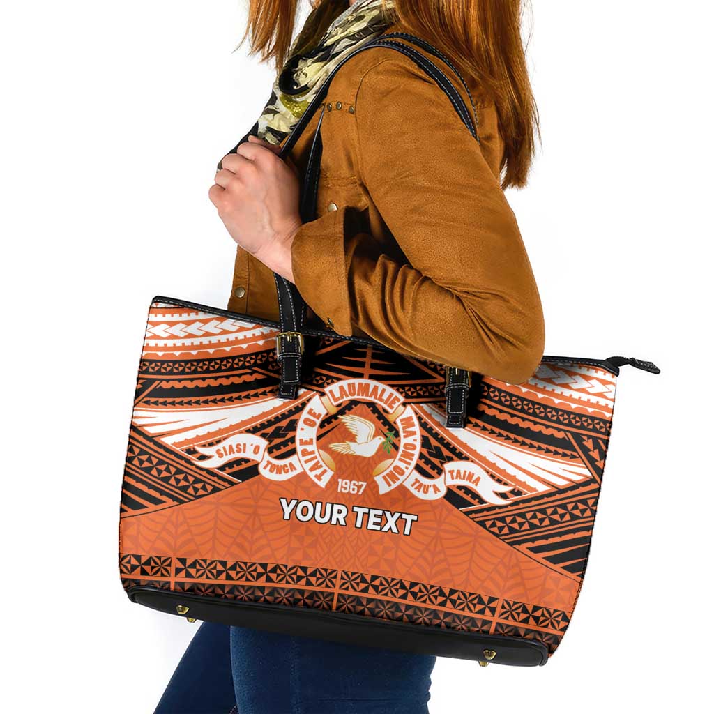Personalised Tonga Tailulu College Leather Tote Bag Polynesian Ngatu Tribal LT9 Orange - Polynesian Pride