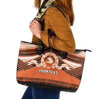 Personalised Tonga Tailulu College Leather Tote Bag Polynesian Ngatu Tribal LT9 Orange - Polynesian Pride