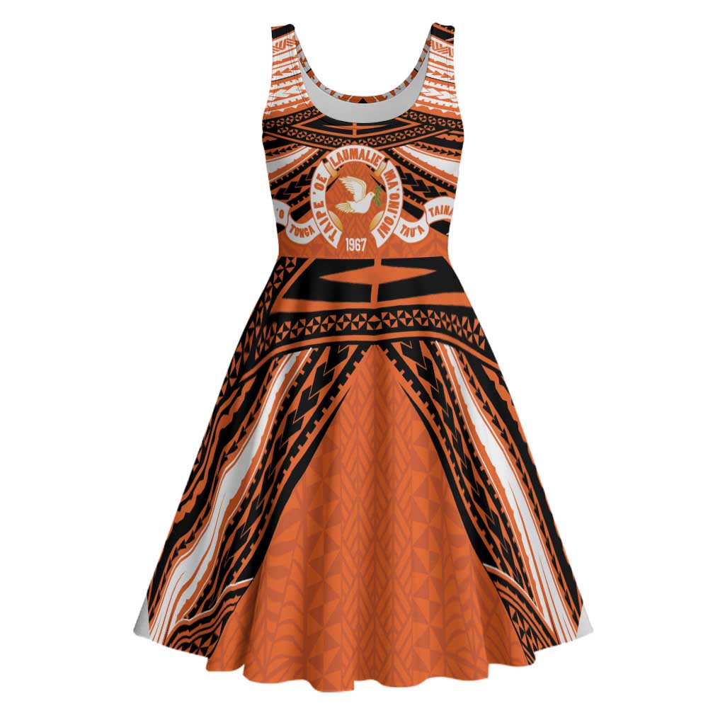 Personalised Tonga Tailulu College Midi Dress Polynesian Ngatu Tribal LT9 Orange - Polynesian Pride