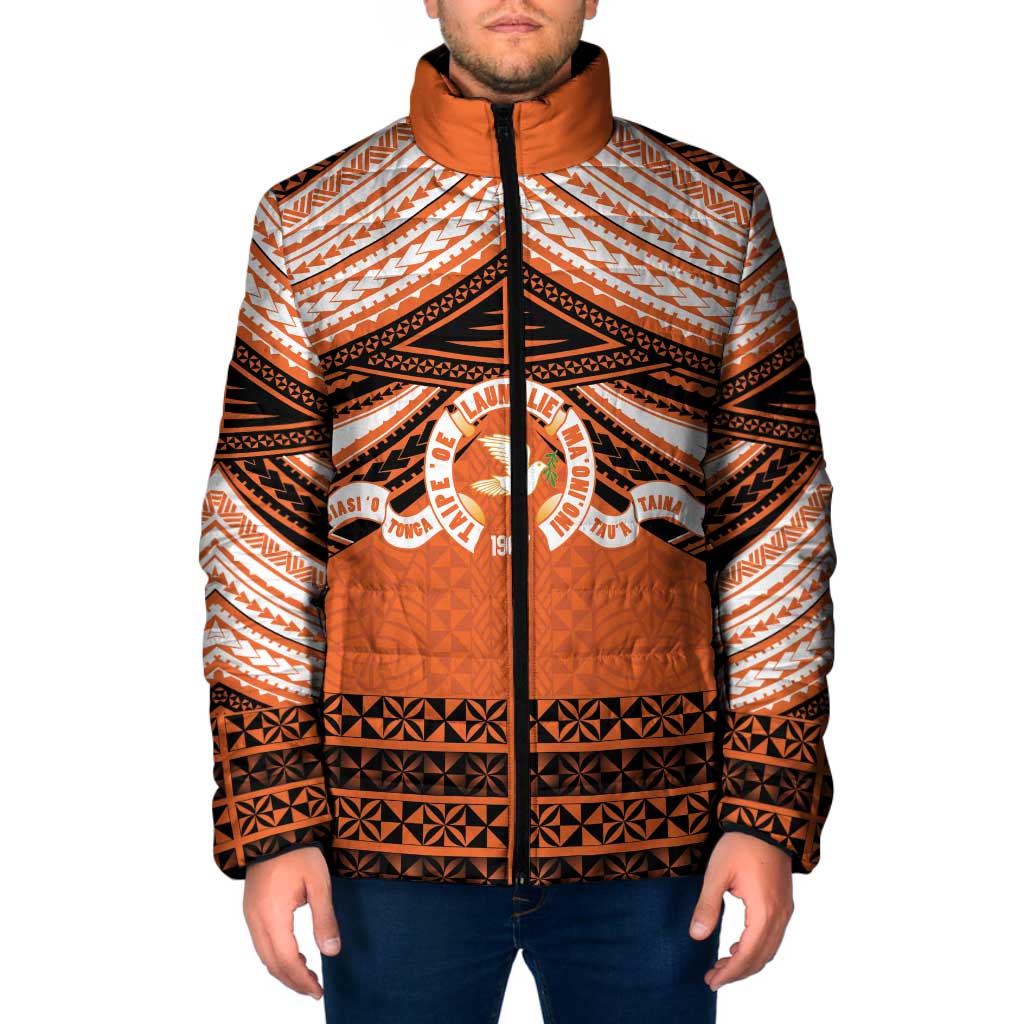 Personalised Tonga Tailulu College Padded Jacket Polynesian Ngatu Tribal LT9 Men Orange - Polynesian Pride