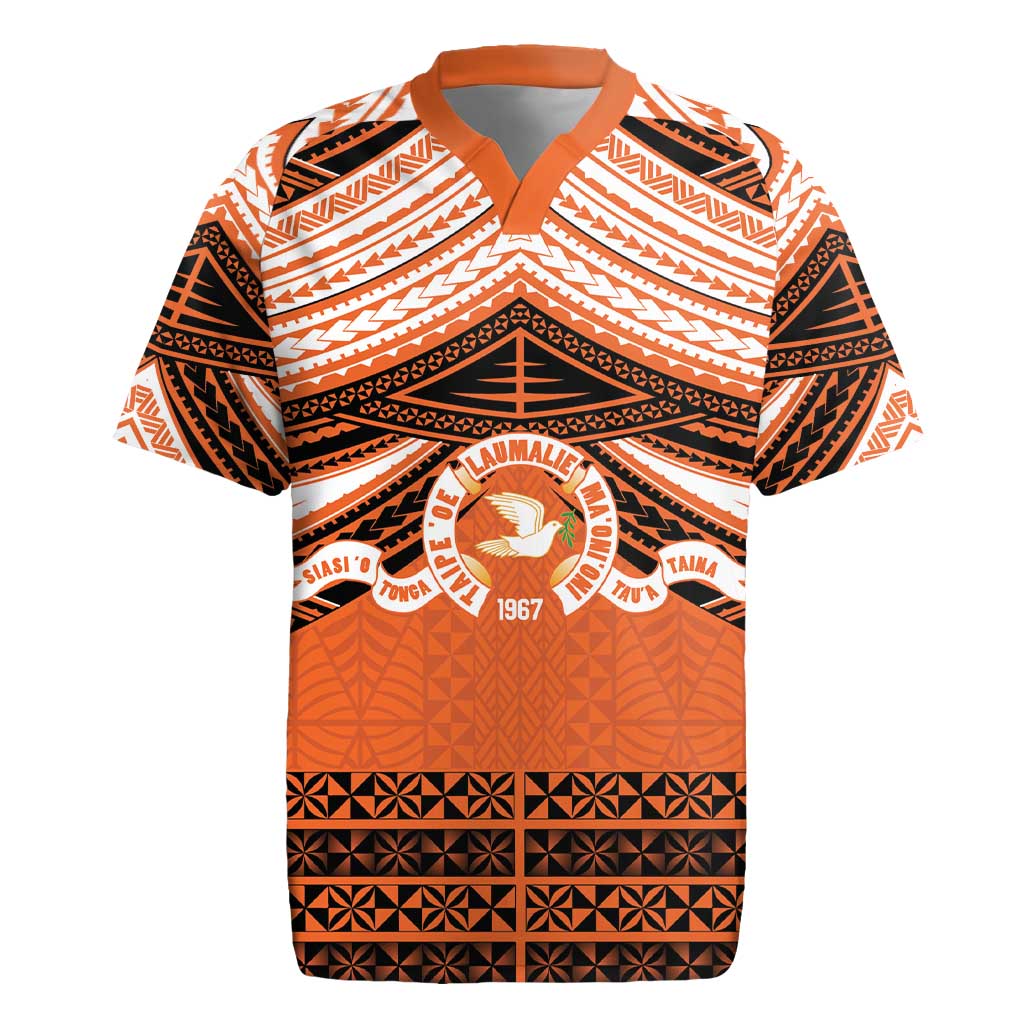 Personalised Tonga Tailulu College Rugby Jersey Polynesian Ngatu Tribal LT9 Orange - Polynesian Pride