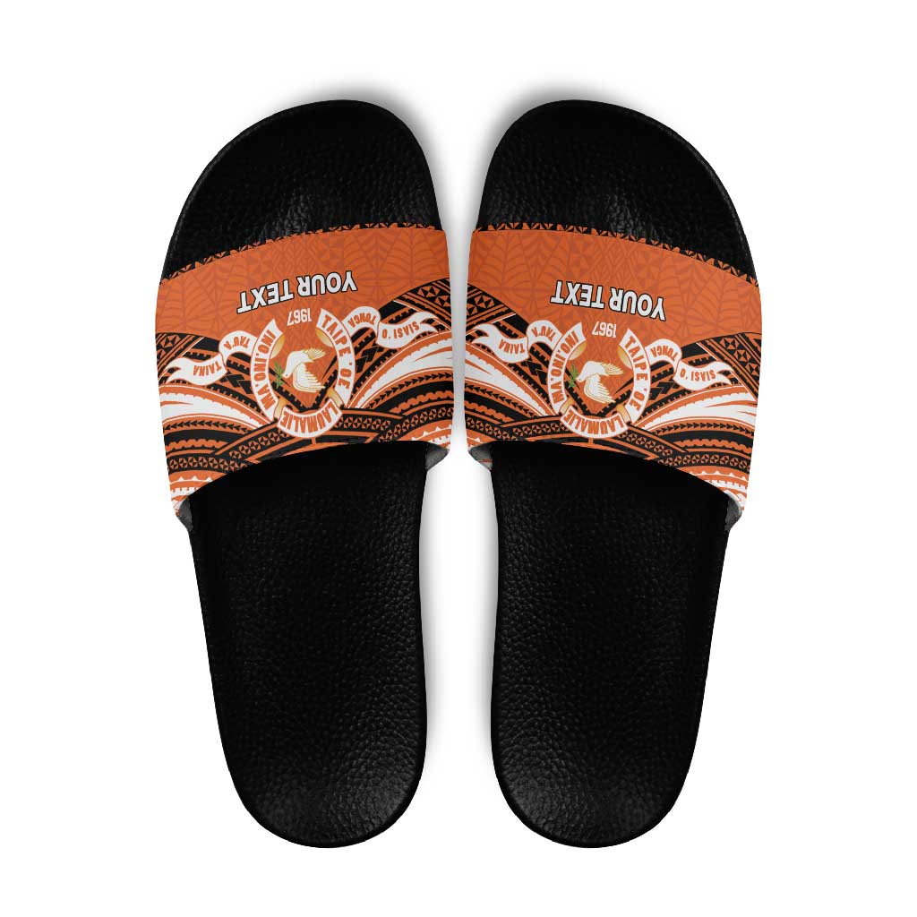 Personalised Tonga Tailulu College Slide Sandals Polynesian Ngatu Tribal LT9 Orange - Polynesian Pride