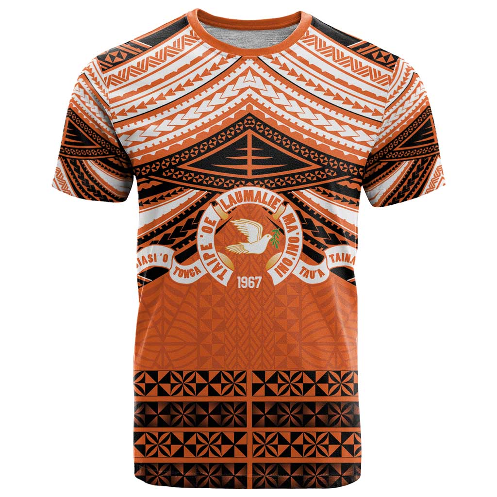 Personalised Tonga Tailulu College T Shirt Polynesian Ngatu Tribal LT9 Orange - Polynesian Pride