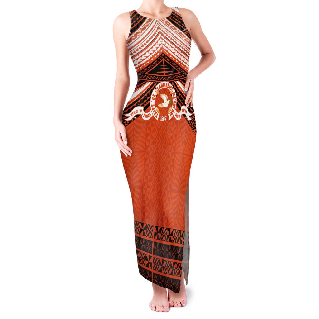 Personalised Tonga Tailulu College Tank Maxi Dress Polynesian Ngatu Tribal LT9 Women Orange - Polynesian Pride