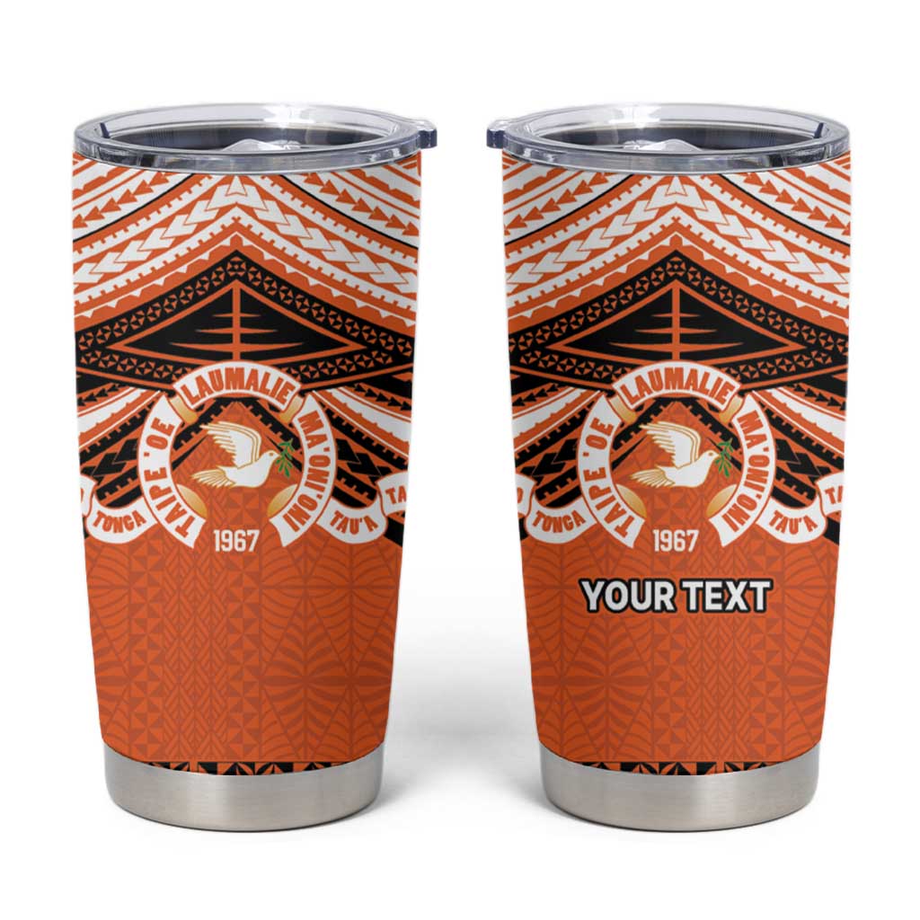 Personalised Tonga Tailulu College Tumbler Cup Polynesian Ngatu Tribal LT9 Orange - Polynesian Pride