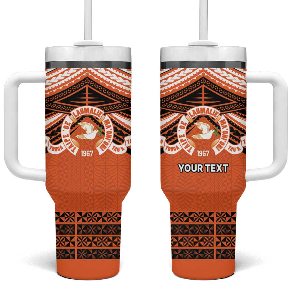 Personalised Tonga Tailulu College Tumbler With Handle Polynesian Ngatu Tribal LT9 One Size: 40 oz Orange - Polynesian Pride