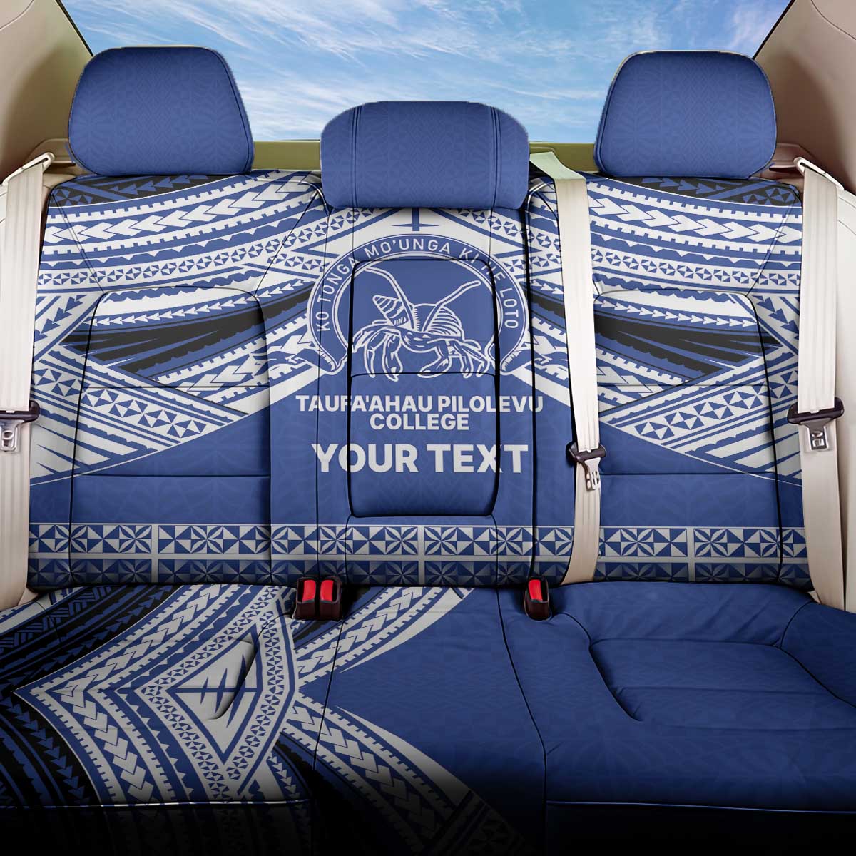 Personalised Tonga Taufa'ahau Pilolevu College Back Car Seat Cover Polynesian Ngatu Tribal LT9 One Size Blue - Polynesian Pride