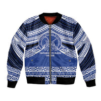 Personalised Tonga Taufa'ahau Pilolevu College Bomber Jacket Polynesian Ngatu Tribal LT9 Unisex Blue - Polynesian Pride