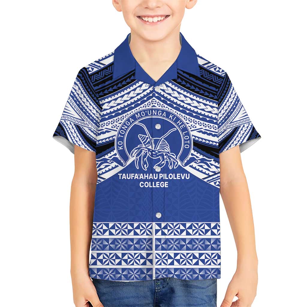 Personalised Tonga Taufa'ahau Pilolevu College Kid Hawaiian Shirt Polynesian Ngatu Tribal LT9 Kid Blue - Polynesian Pride