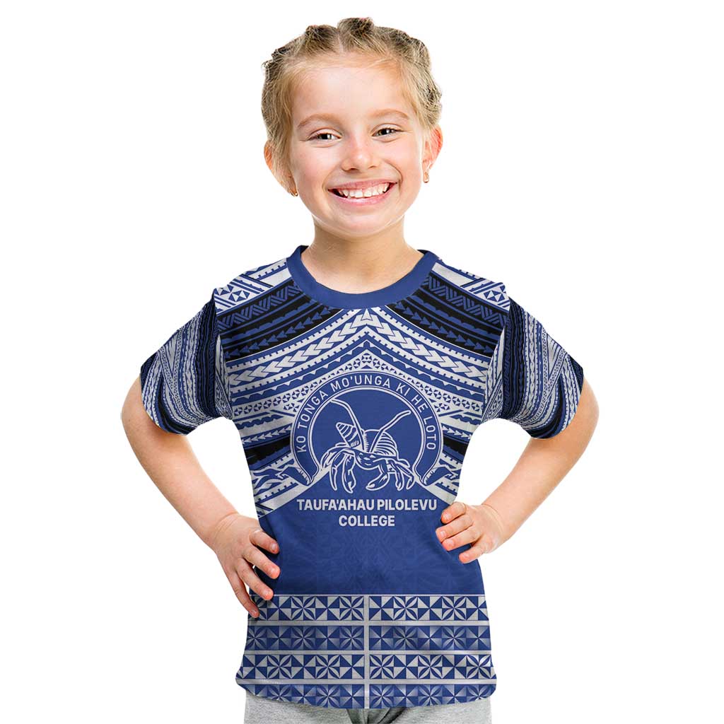 Personalised Tonga Taufa'ahau Pilolevu College Kid T Shirt Polynesian Ngatu Tribal LT9 Blue - Polynesian Pride