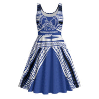 Personalised Tonga Taufa'ahau Pilolevu College Midi Dress Polynesian Ngatu Tribal LT9 Blue - Polynesian Pride