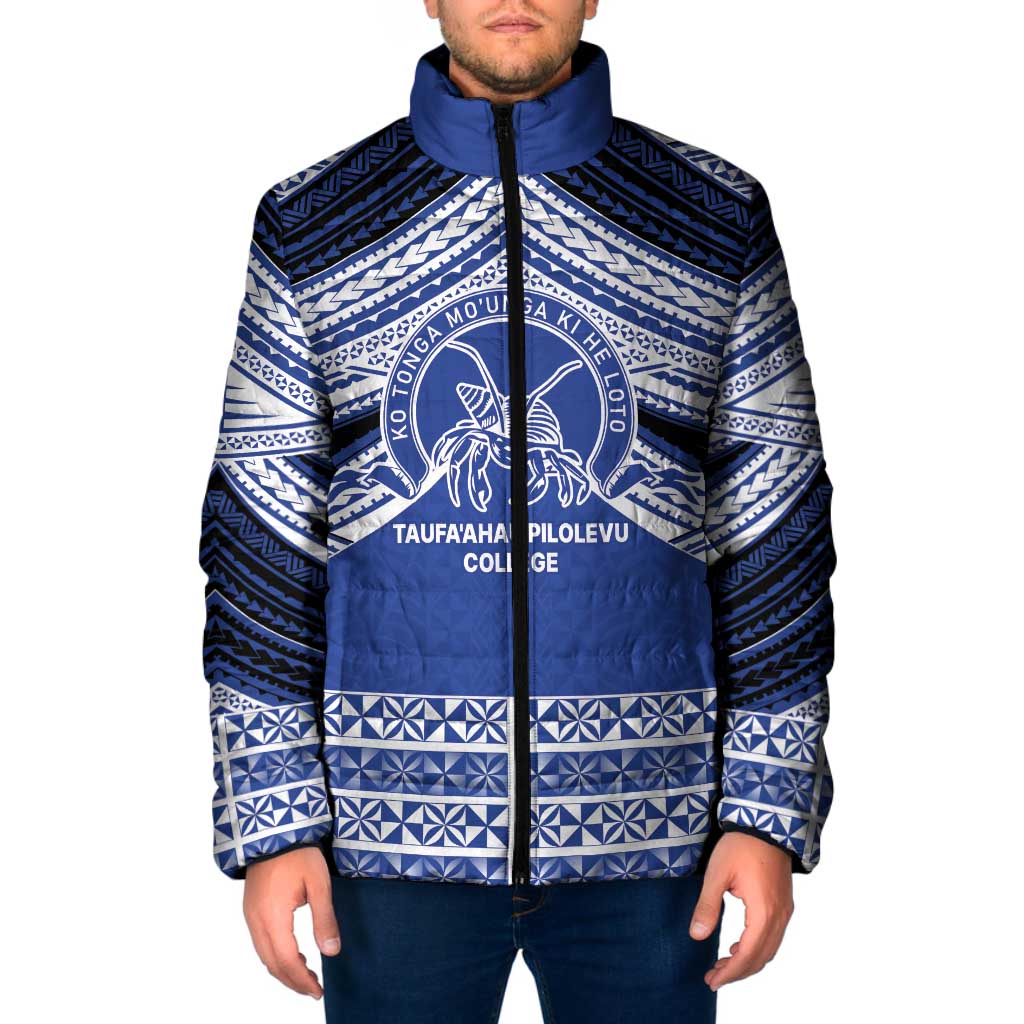Personalised Tonga Taufa'ahau Pilolevu College Padded Jacket Polynesian Ngatu Tribal LT9 Men Blue - Polynesian Pride