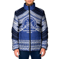 Personalised Tonga Taufa'ahau Pilolevu College Padded Jacket Polynesian Ngatu Tribal LT9 Men Blue - Polynesian Pride