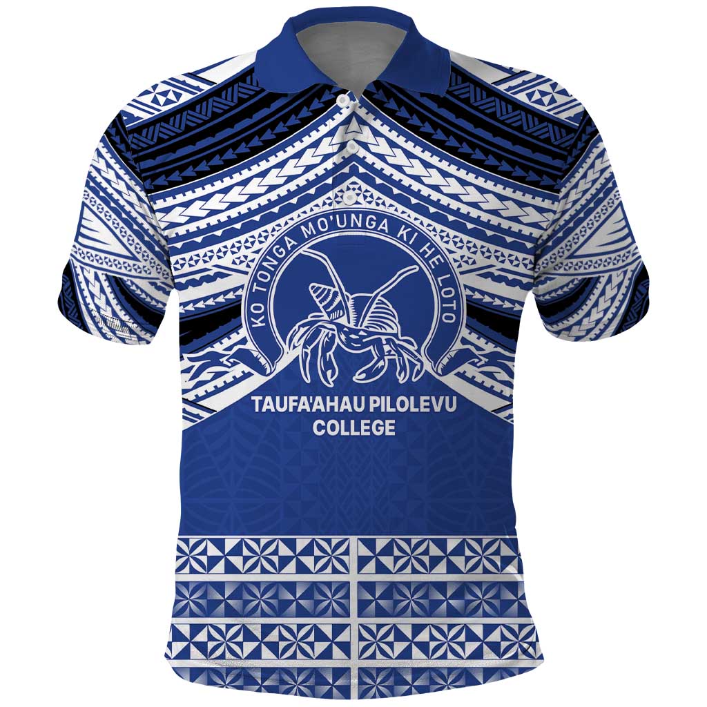 Personalised Tonga Taufa'ahau Pilolevu College Polo Shirt Polynesian Ngatu Tribal LT9 Blue - Polynesian Pride
