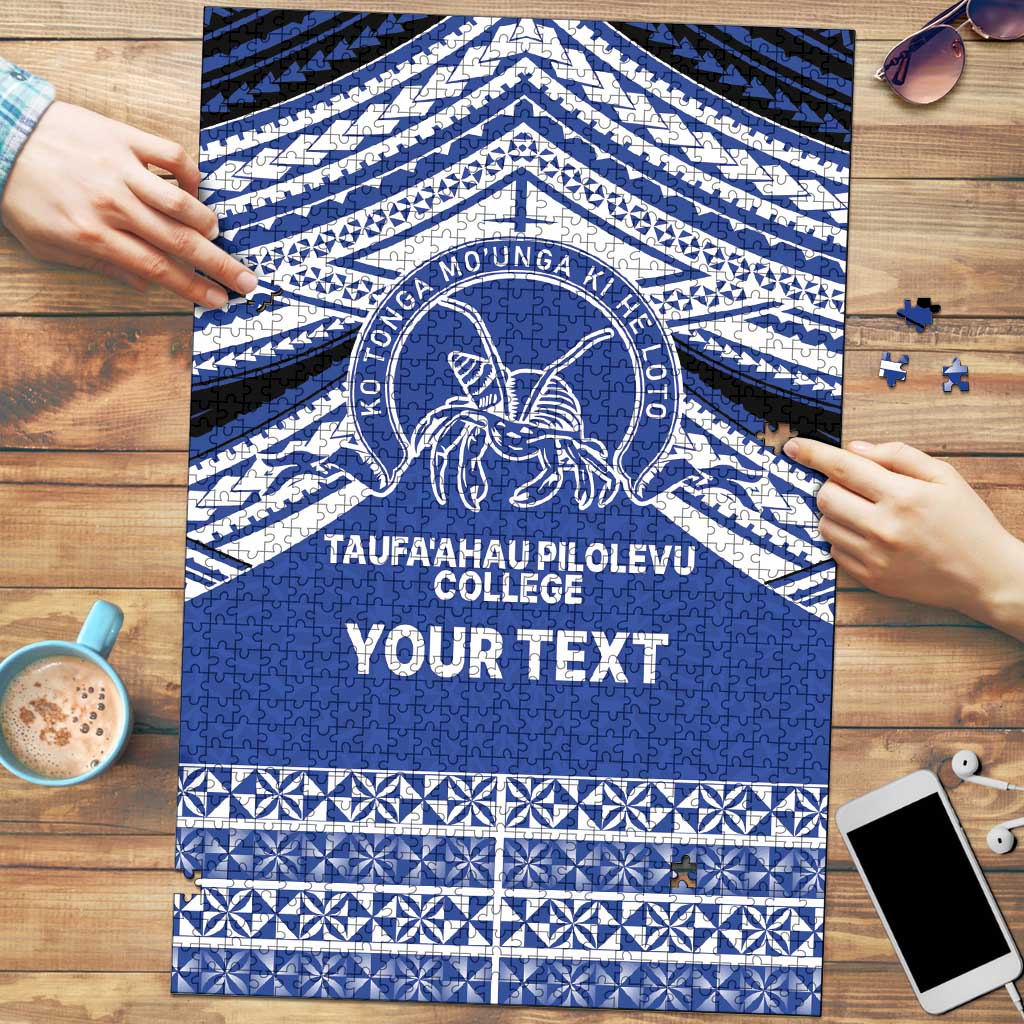 Personalised Tonga Taufa'ahau Pilolevu College Puzzle Polynesian Ngatu Tribal LT9 Blue - Polynesian Pride