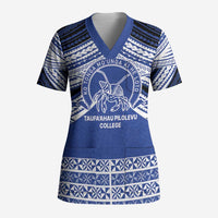 Personalised Tonga Taufa'ahau Pilolevu College Scrub Top Polynesian Ngatu Tribal LT9 Adult Blue - Polynesian Pride