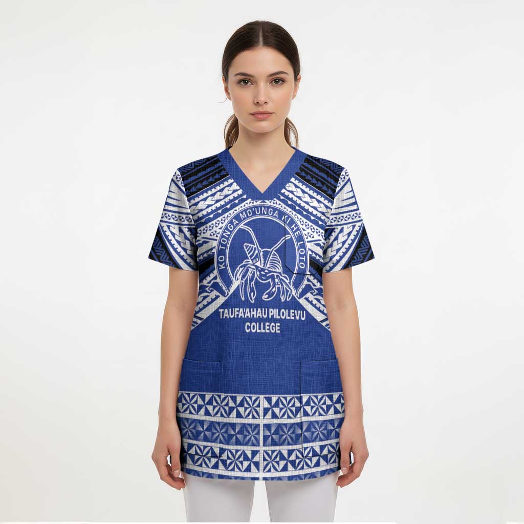 Personalised Tonga Taufa'ahau Pilolevu College Scrub Top Polynesian Ngatu Tribal LT9 - Polynesian Pride
