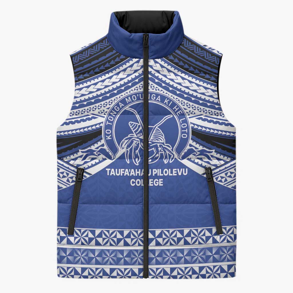 Personalised Tonga Taufa'ahau Pilolevu College Sleeveless Puffer Jacket Polynesian Ngatu Tribal LT9 Unisex Blue - Polynesian Pride