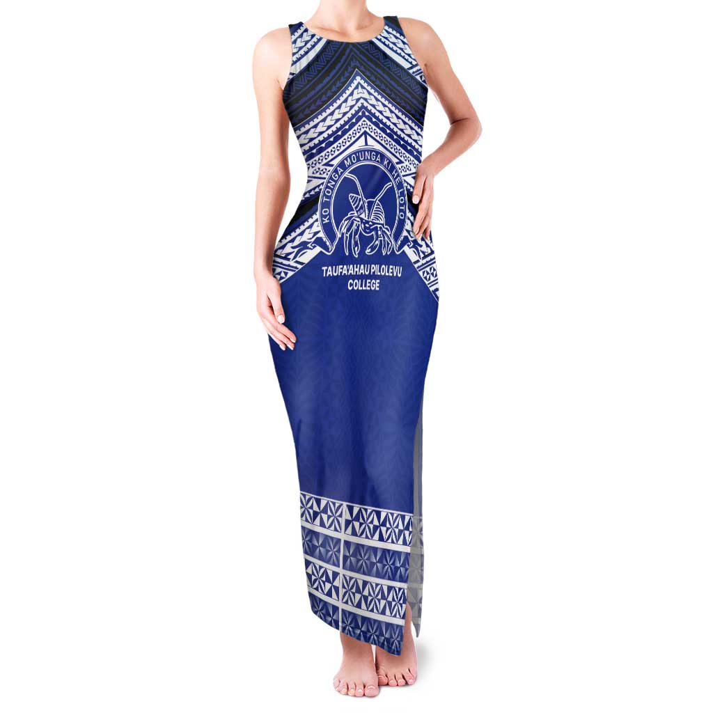 Personalised Tonga Taufa'ahau Pilolevu College Tank Maxi Dress Polynesian Ngatu Tribal LT9 Women Blue - Polynesian Pride