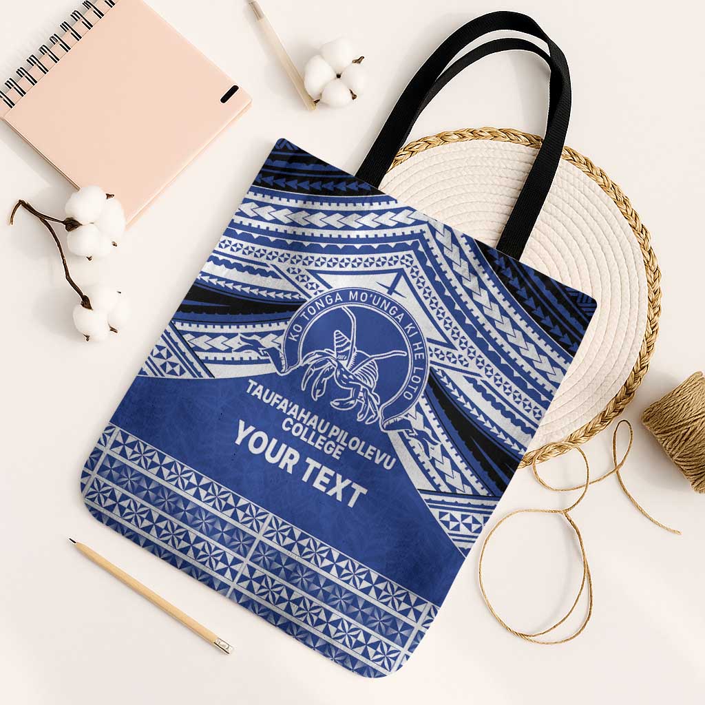 Personalised Tonga Taufa'ahau Pilolevu College Tote Bag Polynesian Ngatu Tribal LT9 Black Strap One Size Blue - Polynesian Pride
