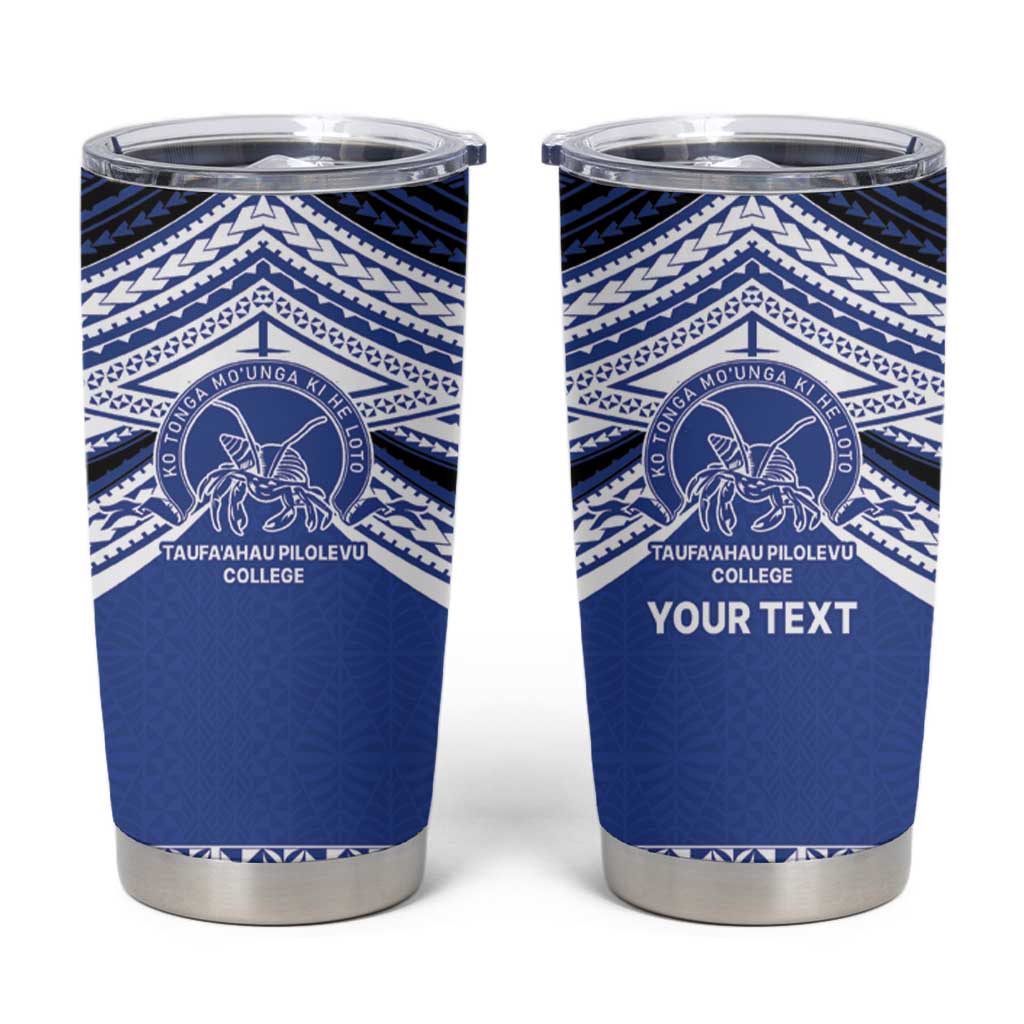 Personalised Tonga Taufa'ahau Pilolevu College Tumbler Cup Polynesian Ngatu Tribal LT9 Blue - Polynesian Pride