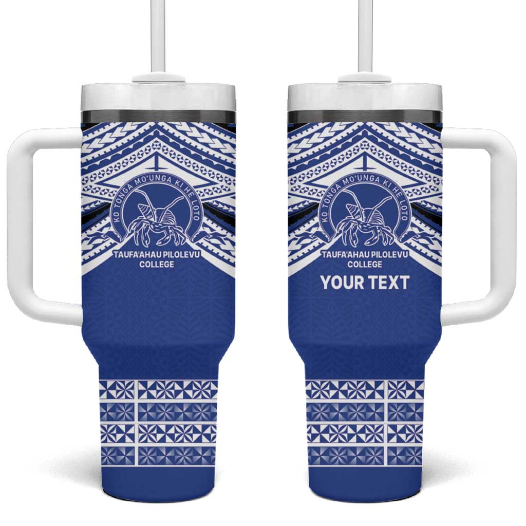 Personalised Tonga Taufa'ahau Pilolevu College Tumbler With Handle Polynesian Ngatu Tribal LT9 One Size: 40 oz Blue - Polynesian Pride