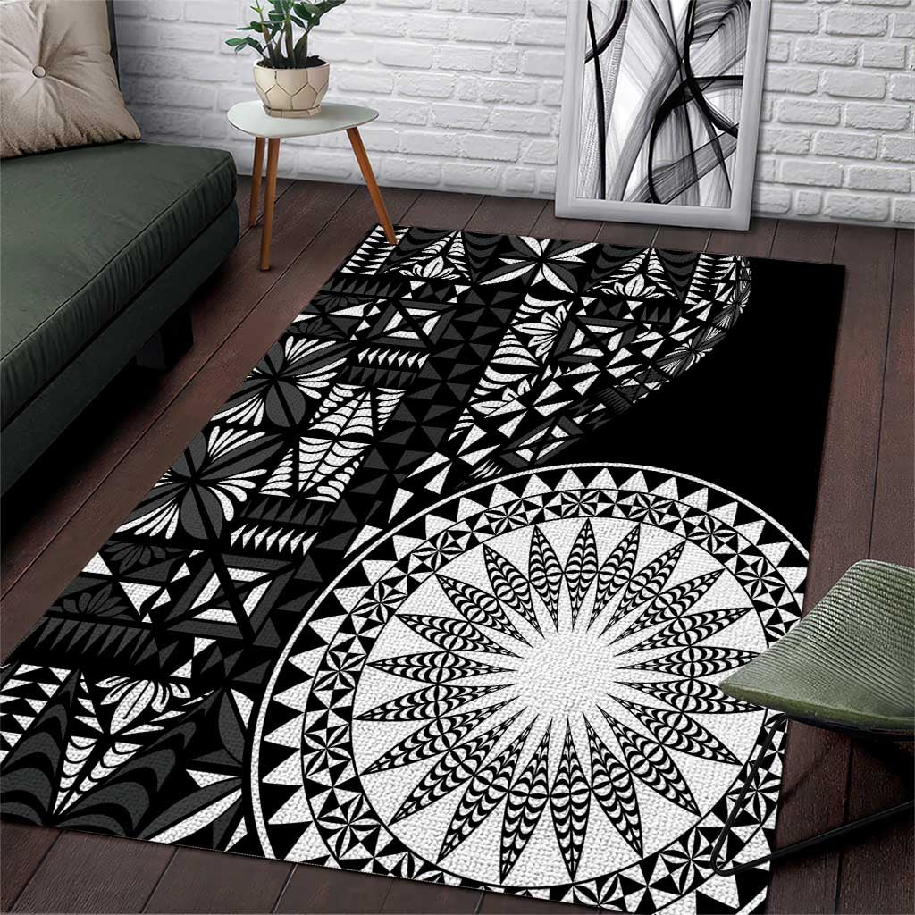 Black Tongan Ngatu Fonulei Pattern Area Rug LT9 Black - Polynesian Pride