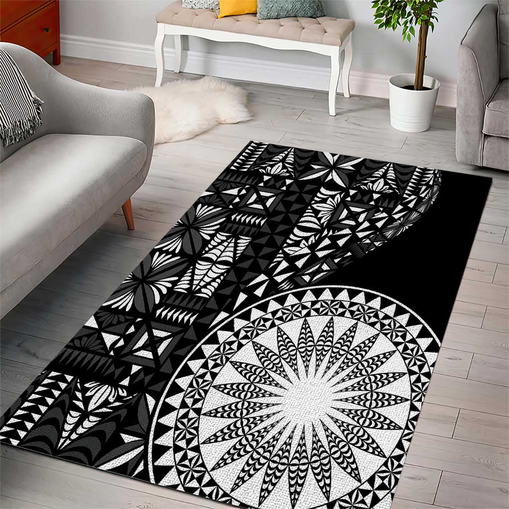 Black Tongan Ngatu Fonulei Pattern Area Rug LT9 - Polynesian Pride