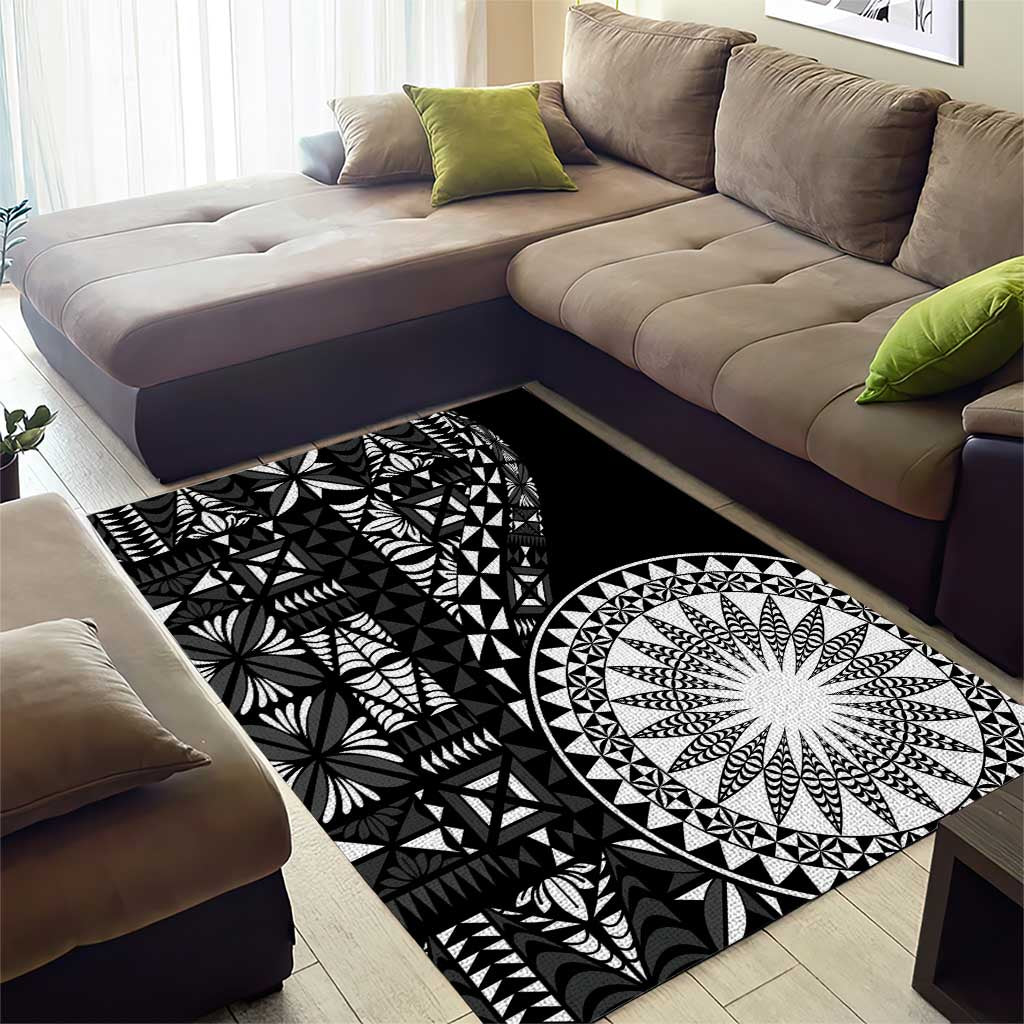 Black Tongan Ngatu Fonulei Pattern Area Rug LT9 - Polynesian Pride