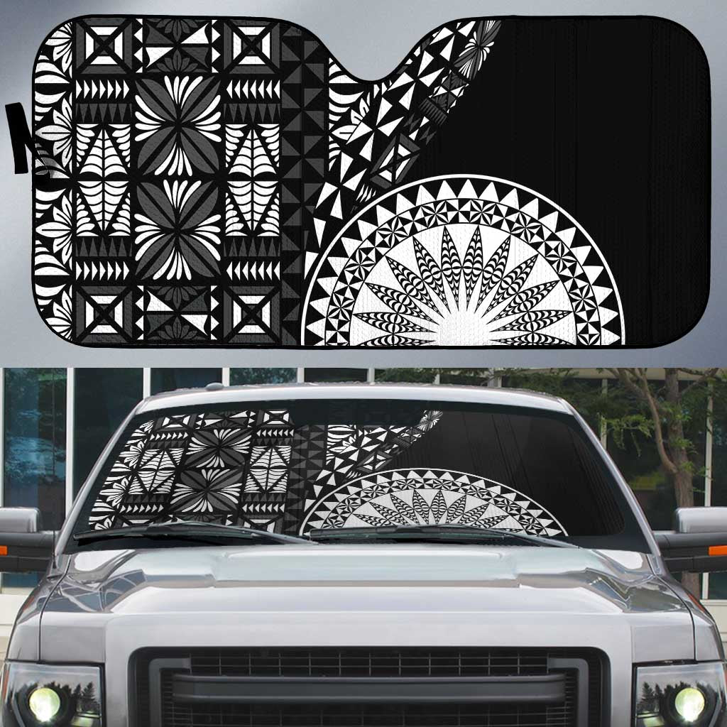 Black Tongan Ngatu Fonulei Pattern Auto Sun Shade LT9 Black - Polynesian Pride
