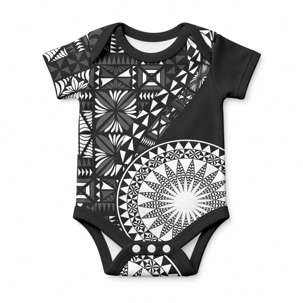 Black Tongan Ngatu Fonulei Pattern Baby Onesie LT9 Black - Polynesian Pride