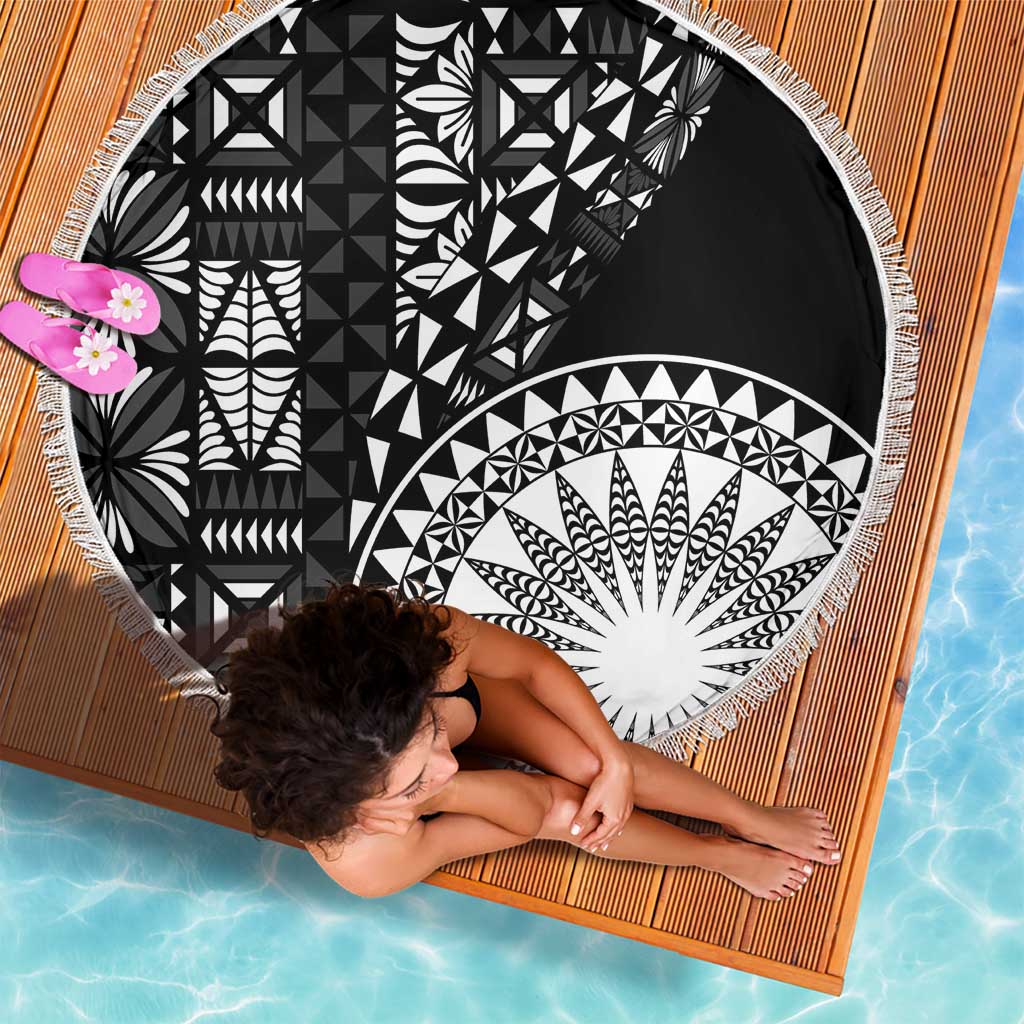 Black Tongan Ngatu Fonulei Pattern Beach Blanket LT9 - Polynesian Pride