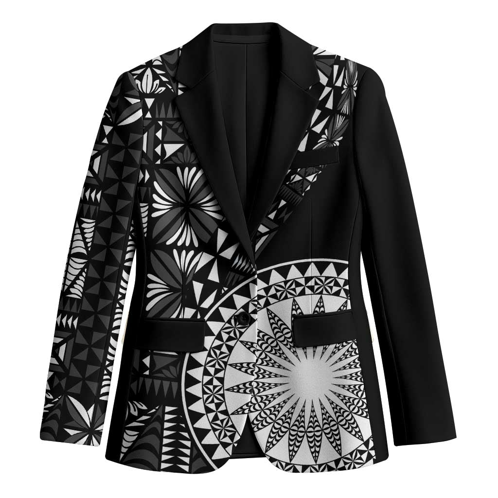 Black Tongan Ngatu Fonulei Pattern Blazer LT9 Unisex Black - Polynesian Pride