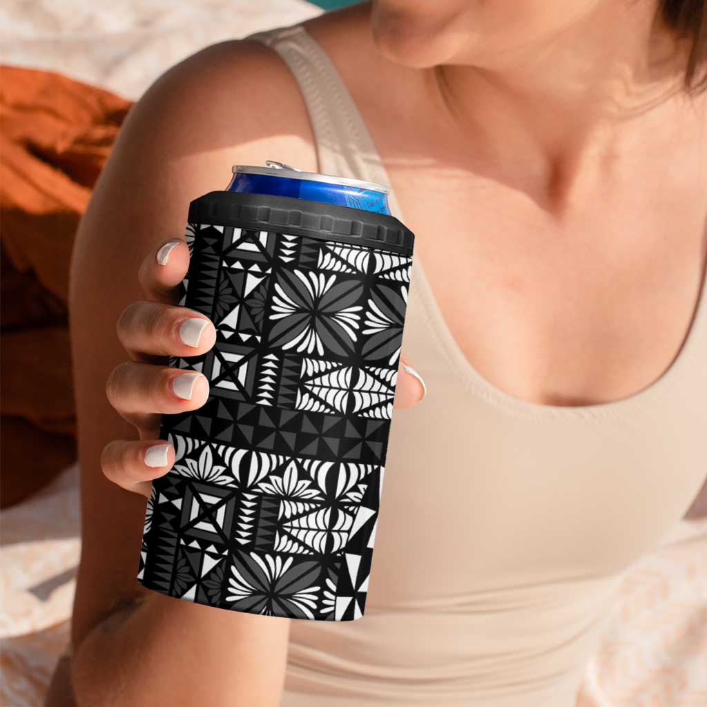 Black Tongan Ngatu Fonulei Pattern 4 in 1 Can Cooler Tumbler LT9 - Polynesian Pride