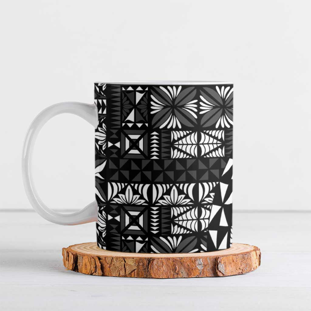 Black Tongan Ngatu Fonulei Pattern Ceramic Mug LT9 Black - Polynesian Pride