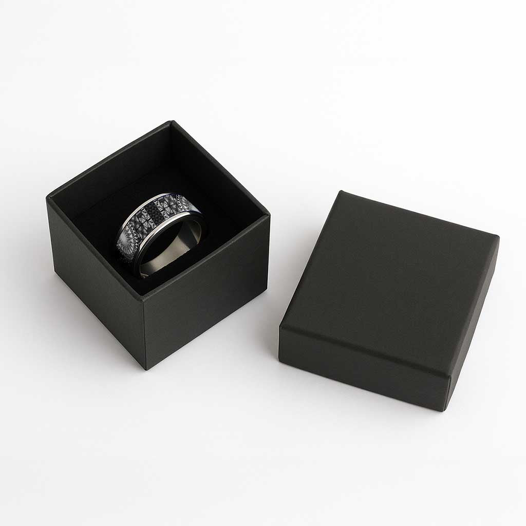 Black Tongan Ngatu Fonulei Pattern Classic Ring LT9 - Polynesian Pride