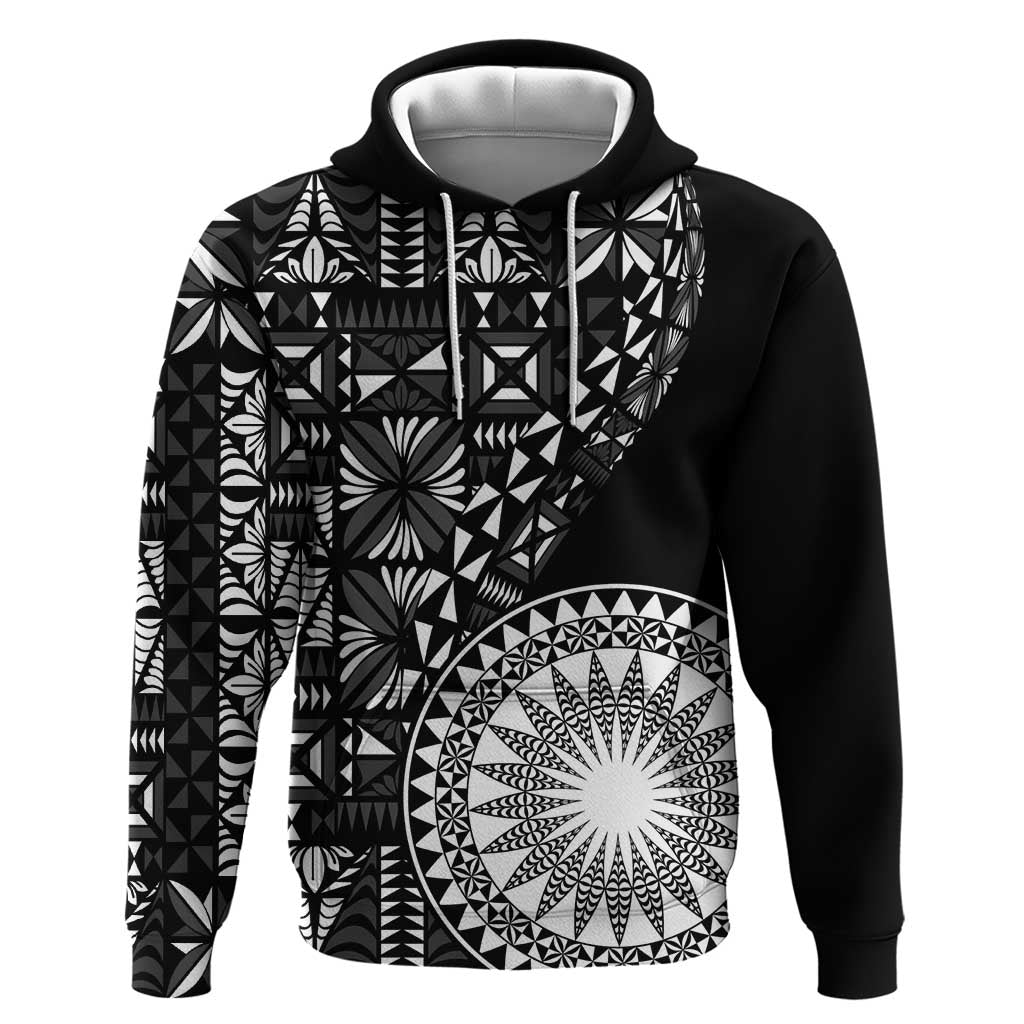 Black Tongan Ngatu Fonulei Pattern Hoodie LT9 Pullover Hoodie Black - Polynesian Pride