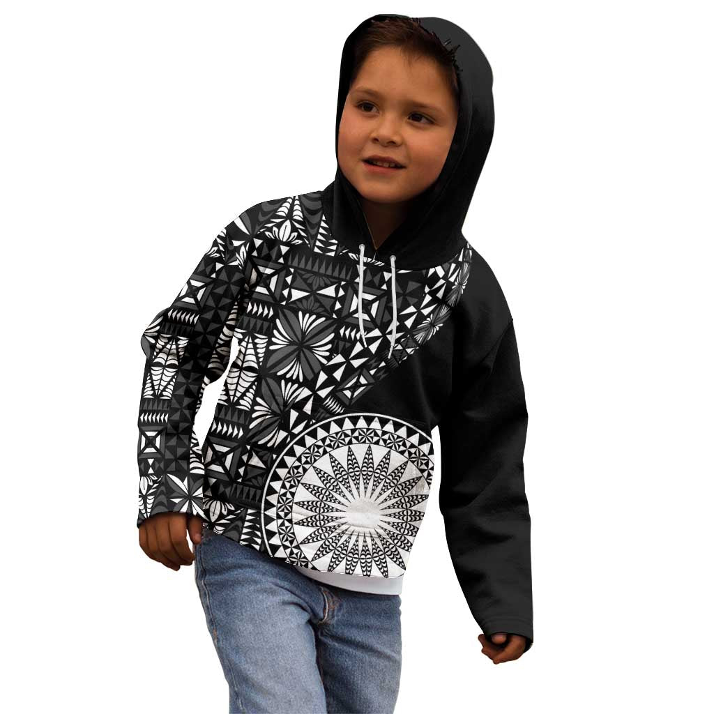 Black Tongan Ngatu Fonulei Pattern Kid Hoodie LT9 - Polynesian Pride