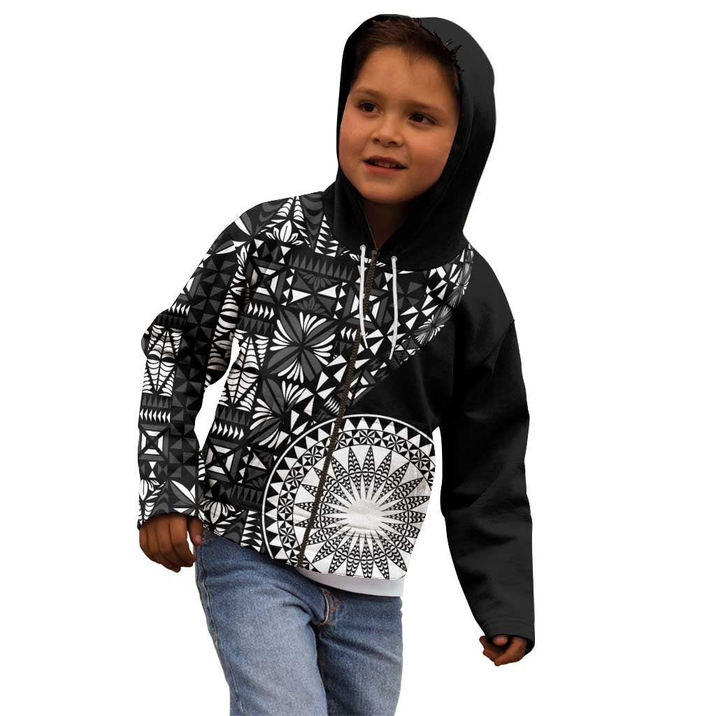 Black Tongan Ngatu Fonulei Pattern Kid Hoodie LT9 - Polynesian Pride