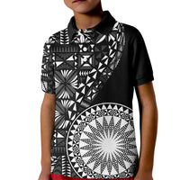 Black Tongan Ngatu Fonulei Pattern Kid Polo Shirt LT9 Kid Black - Polynesian Pride