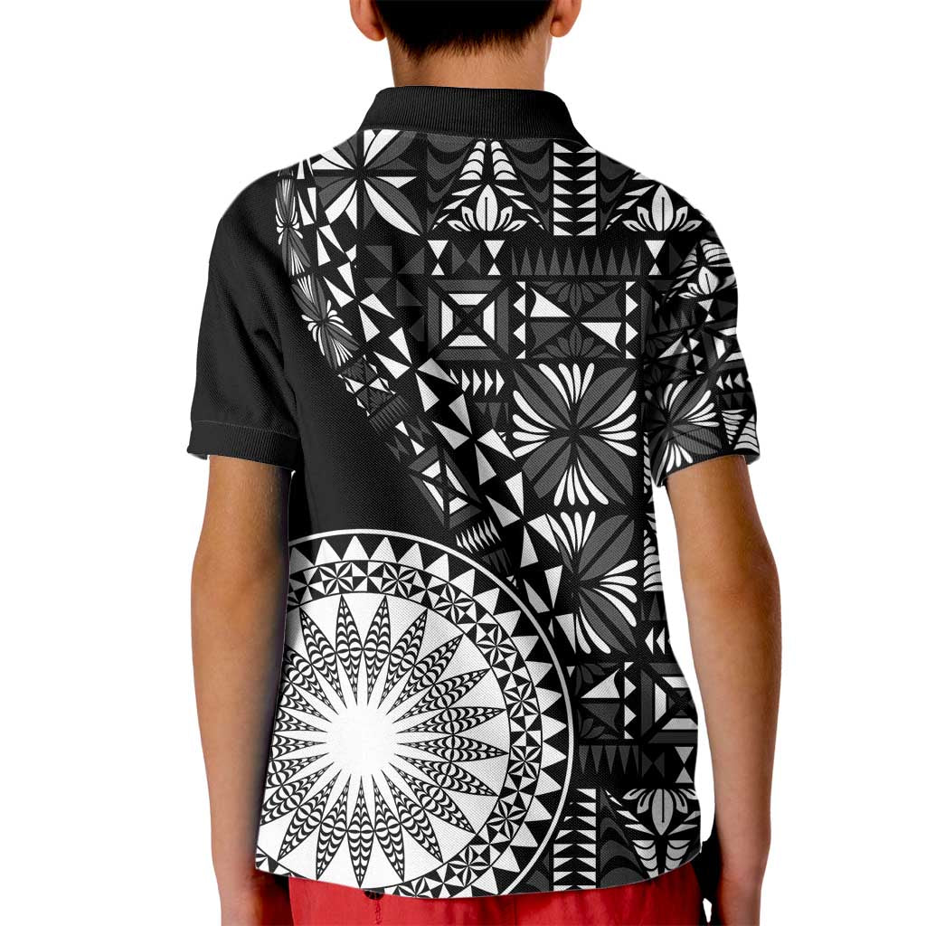 Black Tongan Ngatu Fonulei Pattern Kid Polo Shirt LT9 - Polynesian Pride