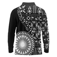 Black Tongan Ngatu Fonulei Pattern Long Sleeve Polo Shirt LT9 - Polynesian Pride