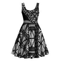 Black Tongan Ngatu Fonulei Pattern Midi Dress LT9 - Polynesian Pride
