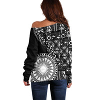 Black Tongan Ngatu Fonulei Pattern Off Shoulder Sweater LT9 - Polynesian Pride